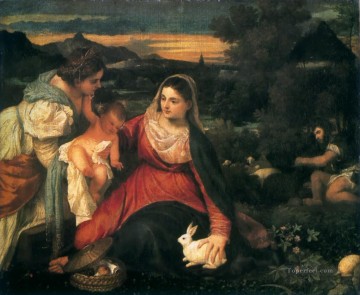 madonna et enfant avec st catherine et un lapin 1530 Peinture à l'huile